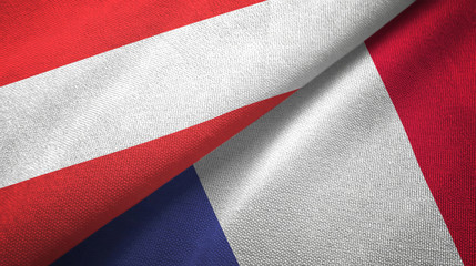 Austria and France two flags textile cloth, fabric texture