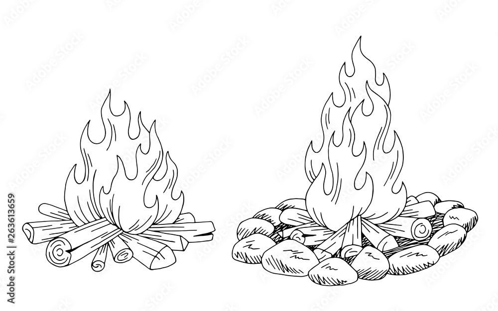 Poster bonfire graphic black white isolated sketch illustration vector