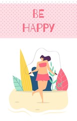 Be Happy Woman Motivation Text Flat Cartoon Card