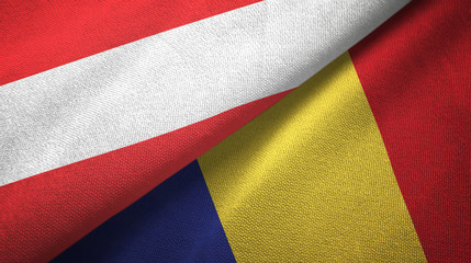 Austria and Romania two flags textile cloth, fabric texture