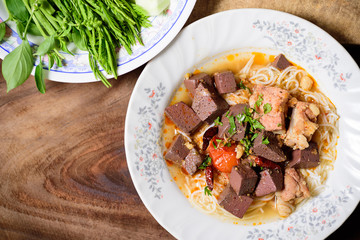 Thai rice noodles spicy soup (Kanom Jeen Nam Ngeaw), Northern Thai food