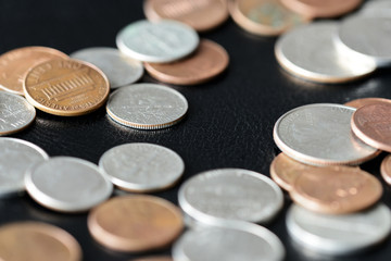 American cents on a dark surface close up
