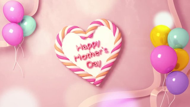 3D Happy Mother's Day greeting animation with romantic bokeh lights effect.