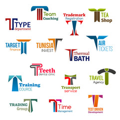 Business icons, letter T, corporate identity