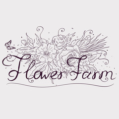 A farm growing flowers. Typographic labels, stickers, logos and badges. vector illustration