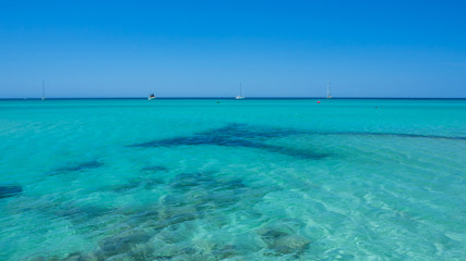 Colonia Sant Jordi, Spain. Amazing landscape of the charming beach Es Trenc. It has earned the reputation of Caribbean beach of Mallorca