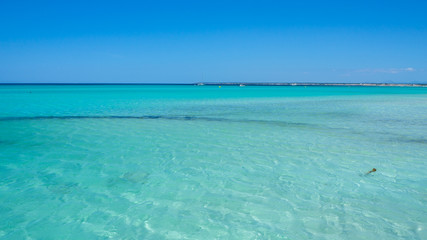 Colonia Sant Jordi, Spain. Amazing landscape of the charming beach Es Trenc. It has earned the reputation of Caribbean beach of Mallorca