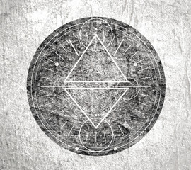 Mystical geometry symbol. Linear alchemy, occult, philosophical sign. For music album cover, poster, sacramental design. Astrology and religion concept.