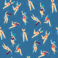 Fototapeta na wymiar Swimsuit Swimming Relaxing Woman Seamless Pattern
