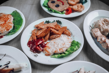 pork chop with potatoes-rustic on the dining table