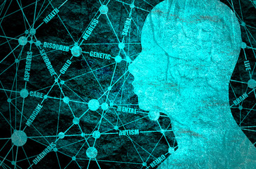 Tags cloud. Autism relative brochure, report or flyer design template. Scientific medical designs. Molecule And Communication Background. Connected lines with dots.