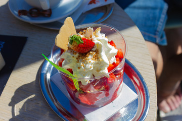 strawberry ice at a cafe