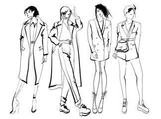 Stylish fashion models. Pretty young girls. Fashion womans Sketch