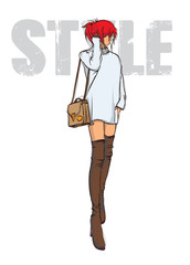 Hand drawn beautiful young woman. Stylish girl. Fashion woman sketch. Fashion model girl.