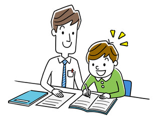 男の子に勉強を教える講師