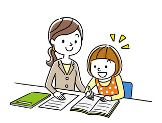 女の子に勉強を教える講師