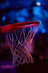 basketball hoop in red neon lights - game day