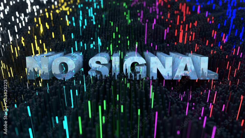 Poster no signal text and glowing smpte color bars 3d rendering illustration
