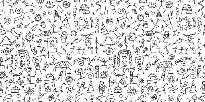 Rock paintings background, seamless pattern for your design