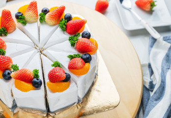 Fruits Cake homemade, Food concept background.