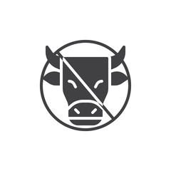 Dairy or lactose free sign vector icon. filled flat sign for mobile concept and web design. Cow head in prohibition circle glyph icon. Symbol, logo illustration. Pixel perfect vector graphics