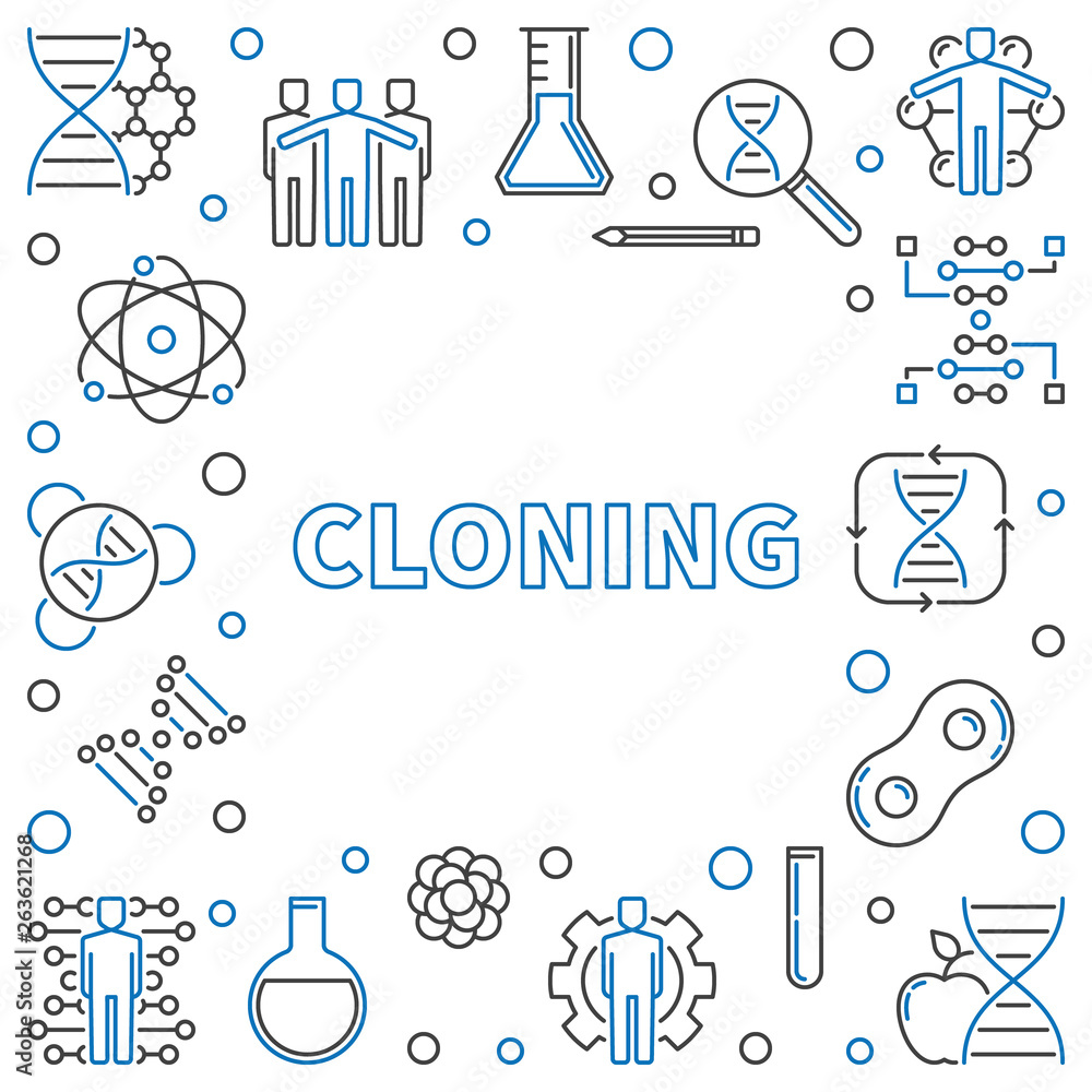 Poster cloning vector minimal concept square frame or illustration in thin line style on white background