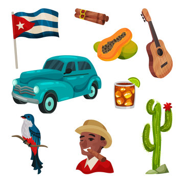 Vector illustration with cuban culture. Images of traditional items.