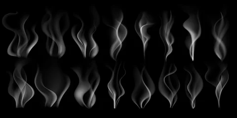 Foto op Plexiglas anti-reflex Steaming smoke. Hot steam stream, smoking cloud and steam from coffee cup isolated realistic 3D vector illustration set © Tartila