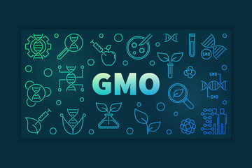 Vector GMO colorful linear horizontal banner on dark background