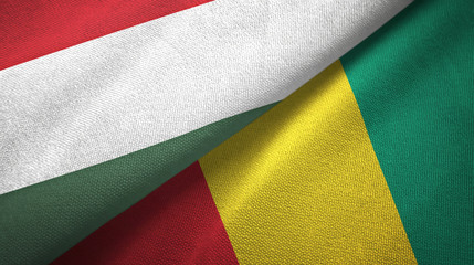 Hungary and Guinea two flags textile cloth, fabric texture