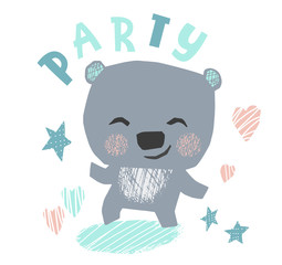 Bear baby dance cute print. Sweet teddy listen to music.