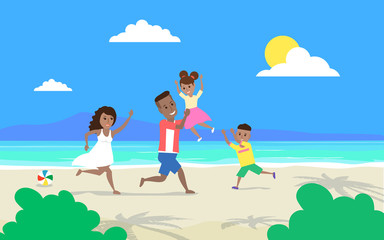 Fototapeta premium happy african american family having fun playing at the beach .summer vacation