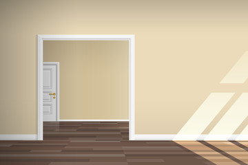empty room interior with open doorway wooden floor window light