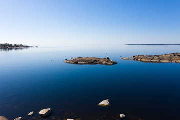Islands of the Baltic Sea. View from above. Spring morning Calm