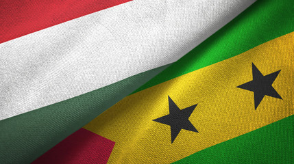 Hungary and Sao Tome and Principe two flags textile cloth, fabric texture