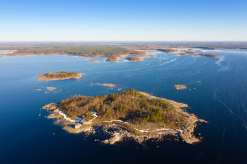 Islands of the Baltic Sea. View from above. Spring morning
