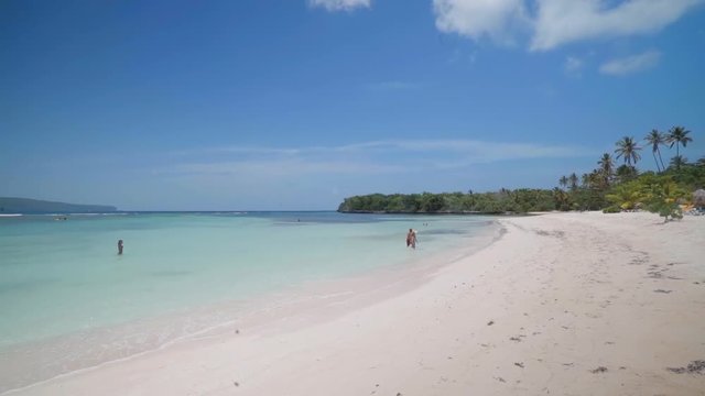 Slow Motion: Tropical Landscape with Blue Ocean and Sandy Beach in El Limon, Dominican Republic