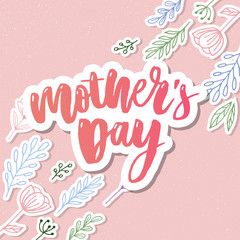 Happy Mothers Day elegant typography pink banner. Calligraphy text and heart in frame on red background for Mother's Day. Best mom ever vector illustration