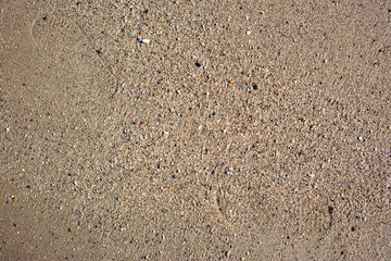 Top view of seashore, clean sand texture of natural surface.