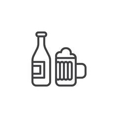 Bottle of beer and glass line icon. Alcohol drink linear style sign for mobile concept and web design. Beer mug and beer bottle outline vector icon. Symbol, logo illustration. Pixel perfect vector 