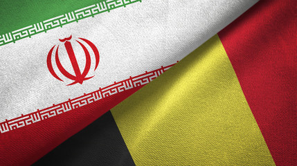 Iran and Belgium two flags textile cloth, fabric texture