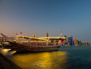 Dhow Boats/Cruise and the Doha City Center During the Sunset