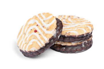 Group of chocolate coated round biscuits