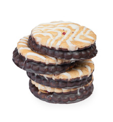 Group of chocolate coated round biscuits