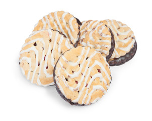 Group of chocolate coated round biscuits