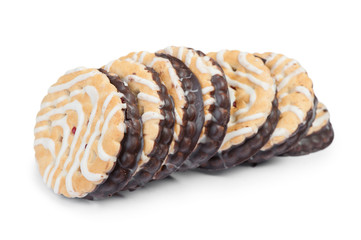 Group of chocolate coated round biscuits