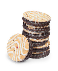 Group of chocolate coated round biscuits