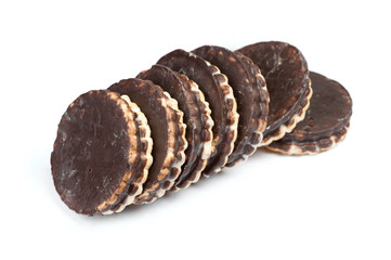 Heap of round chocolate cookies