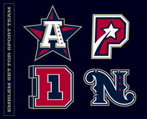Modern professional letter emblems for sport teams. A P D N letter