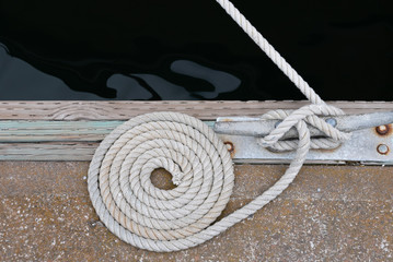 Coiled rope for docking a boat 
